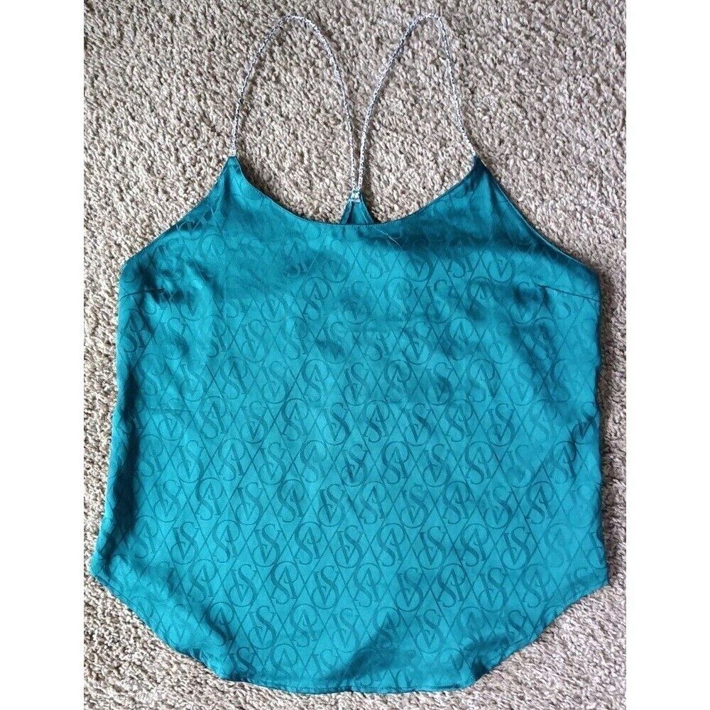 Victoria’s Secret Satin Racerback Camisole Tank Top Size Small Green VS Logo
